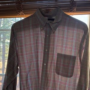 Lands' End Men's Red and Green Plaid Shirt
